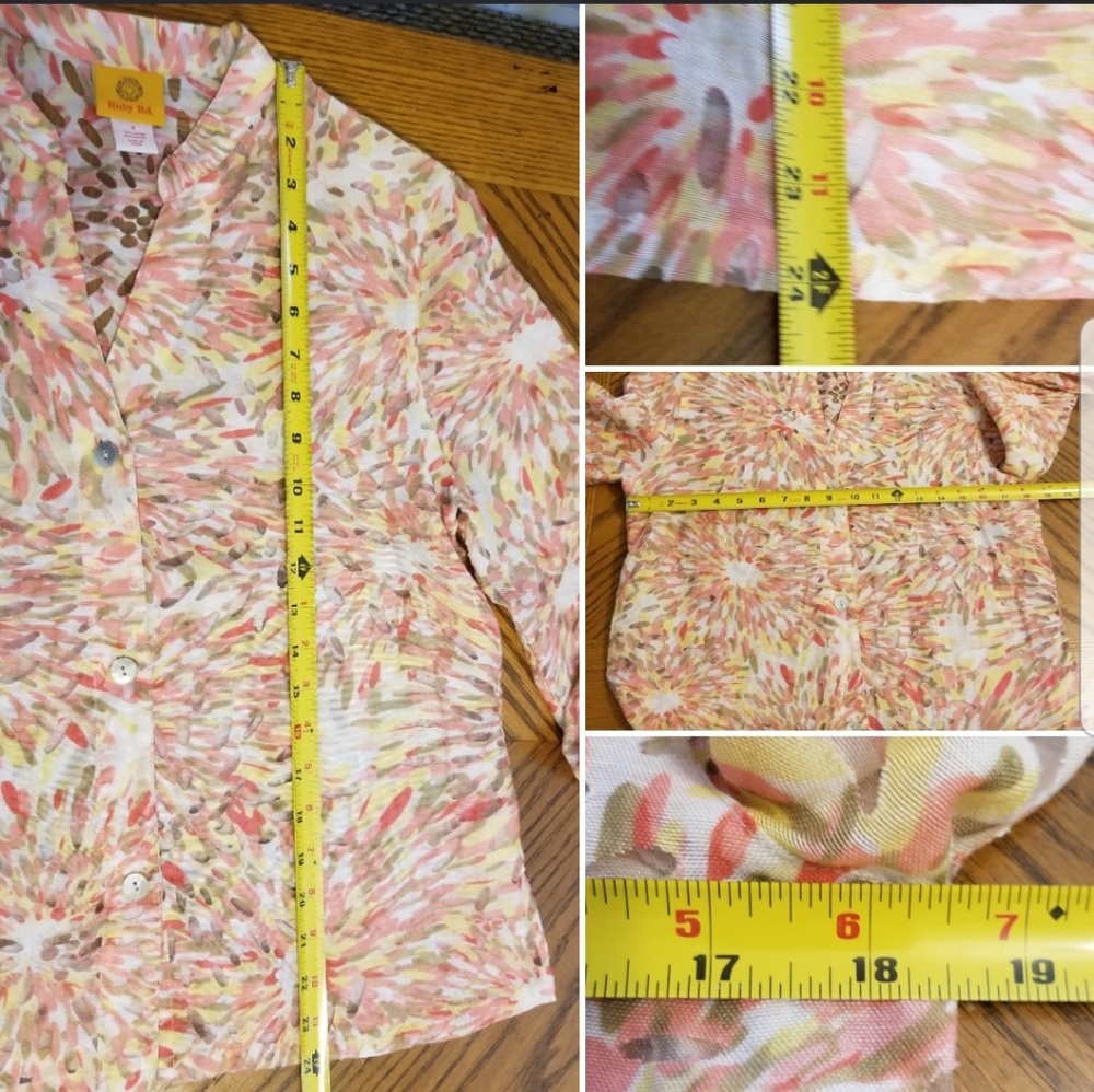 Ruby Rd Semi Sheer Button V Neck Blouse - Picture 7 of 9